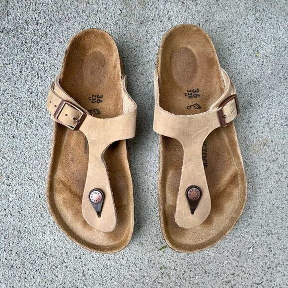 BIRKENSTOCK Gizeh Oiled Leather Sandals 36 5-5.5 Tan Shoes Flip Flops Slides - Picture 2 of 11